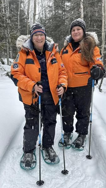 Sheila Gallant-Halloran of Lush Life Travel snowshoeing with her niece Sandy in Canada's Boreal Forest off a Ponant Expedition Cruise
