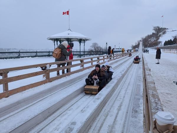 Sheila Gallant-Halloran of Lush Life Travel riding that fast tobaggan in Quebec City.