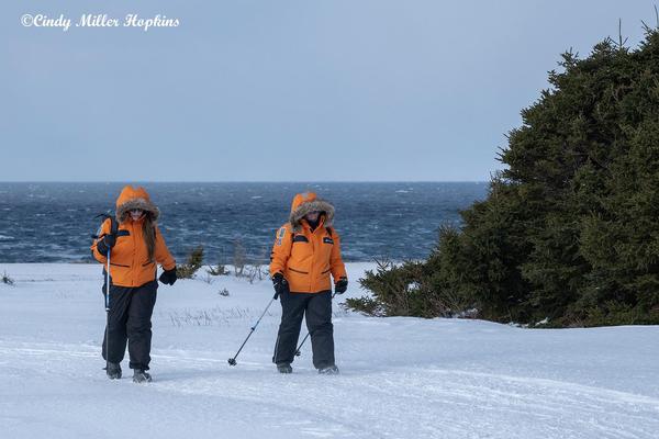 Sheila Gallant-Halloran of Lush Life Travel and her niece Sandy snowshoeing at Magdellen Islands off a Ponant Expeditions cruise