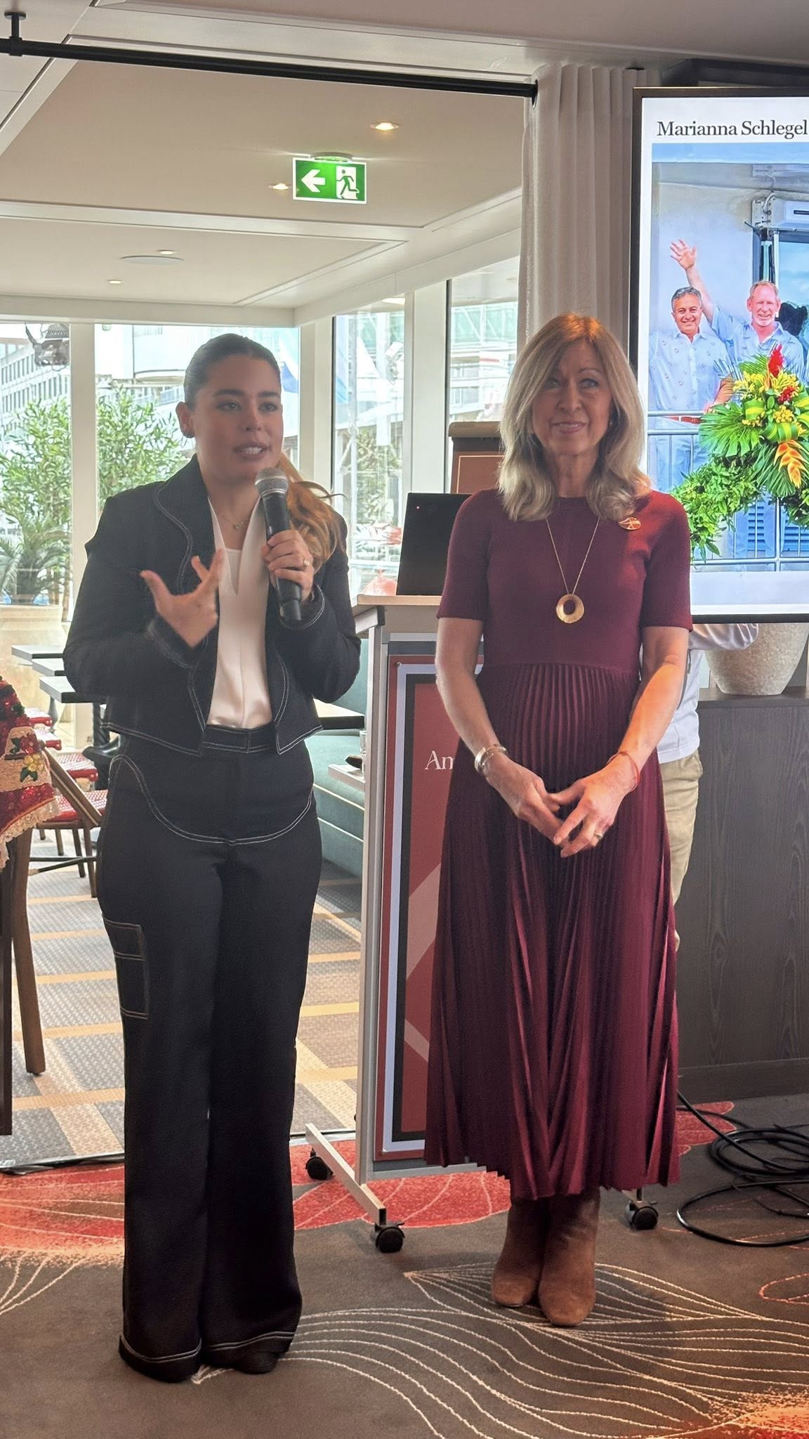 Marianna Schlegel Donado, godmother of AmaWaterways' Magdalena River ship, speaking about Colombia river cruises at the ASTA River Cruise Expo