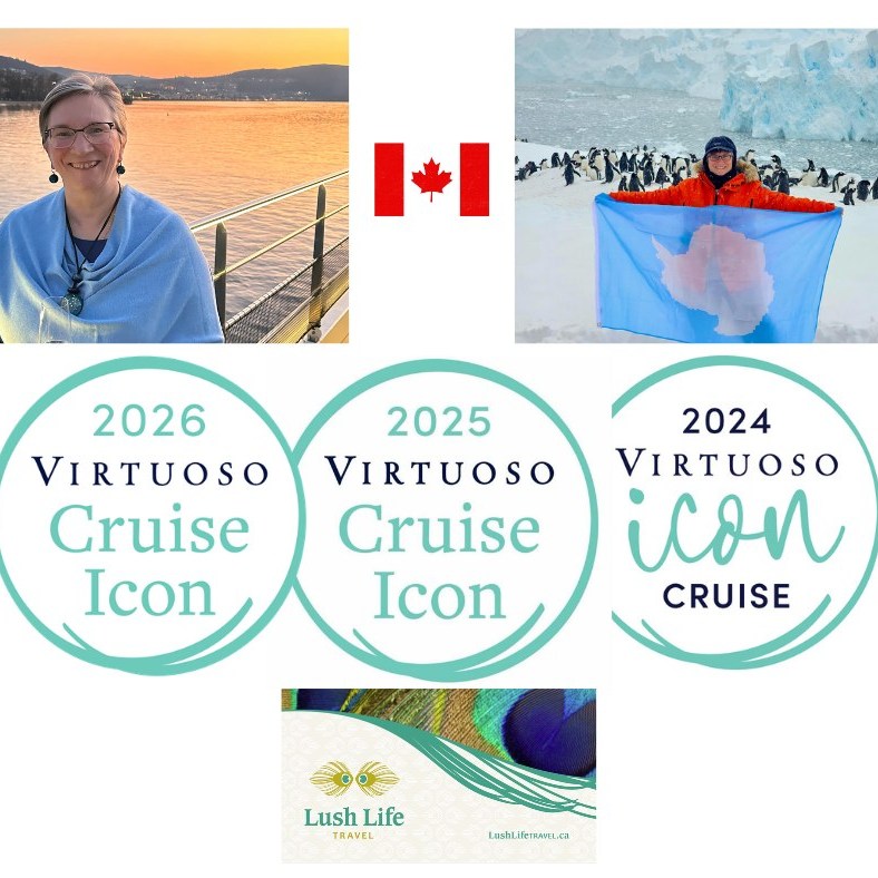 Sheila Gallant-Halloran, Ottawa river cruise expert and expedition cruise expert, featured with Virtuoso Cruise Icon awards for 2024, 2025 and 2026, with travel photos from river cruising and Antarctica.