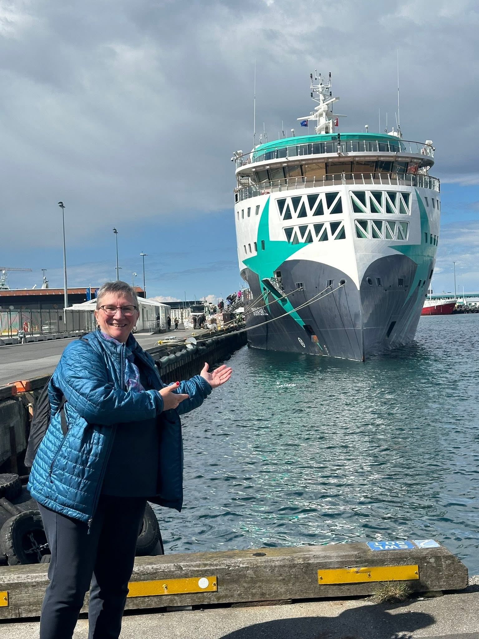 Sheila Gallant-Halloran of Lush Life Travel about to board the Sylvia Earle for an expedition cruise with Aurora Expeditions
