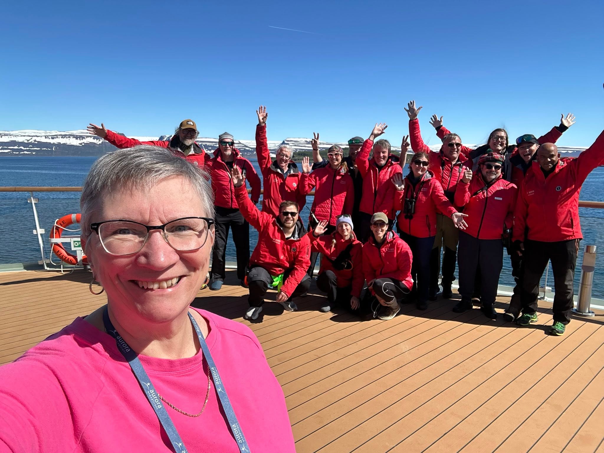 Sheila Gallant-Halloran of Lush Life Travel with the expedition team from the Sylvia Earle of Aurora Expeditions.