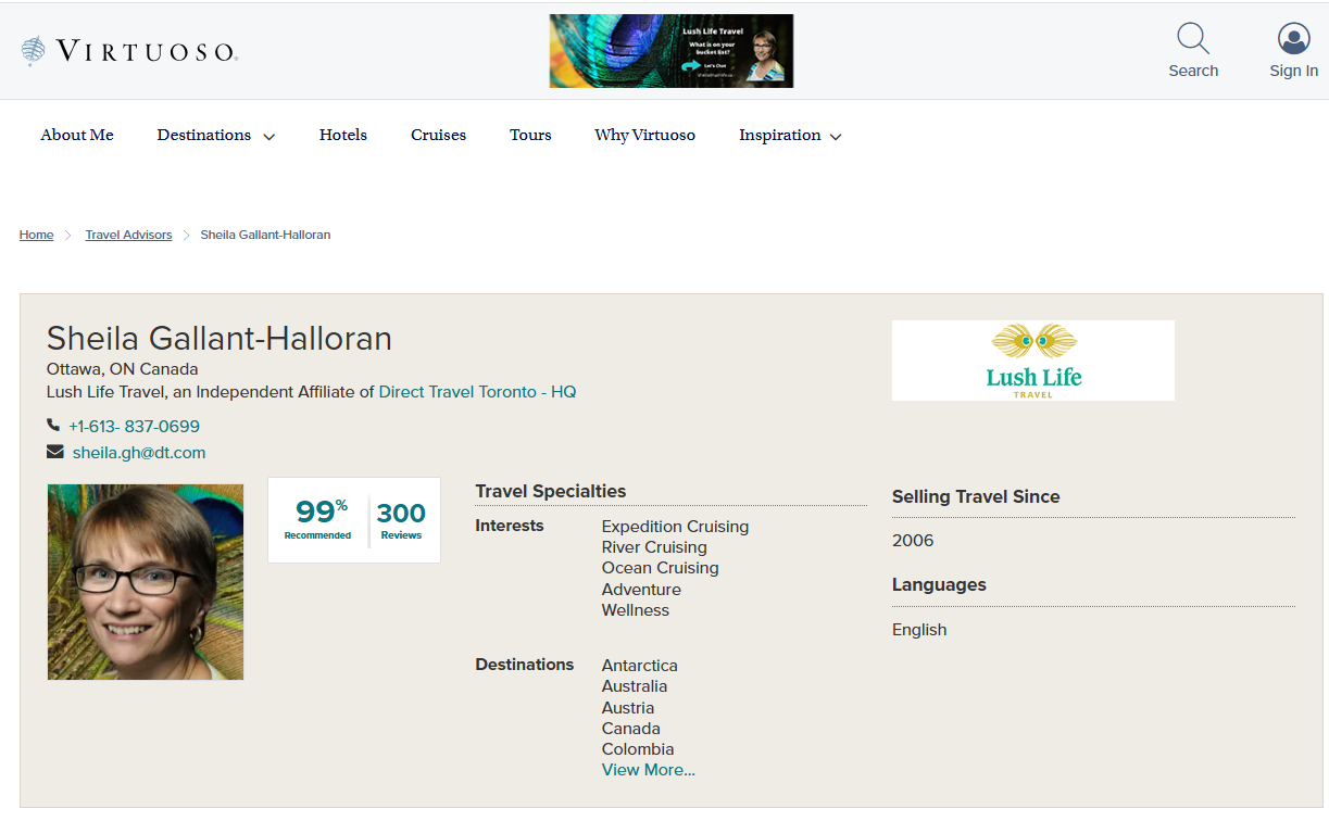 Screenshot of 300 verified Virtuoso client review for Lush Life Travel river cruise advisor