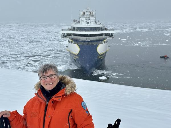 Sheila Gallant-Halloran in Antarctica with Lindblad Expeditions NG Endurance.