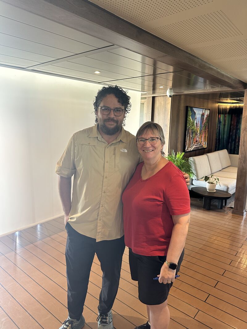 Sheila Gallant-Halloran of Lush Life Travel with Beno Atan, AmaWaterways' Colombia operations leader, aboard AmaMelodia during a Magdalena River cruise in Colombia.